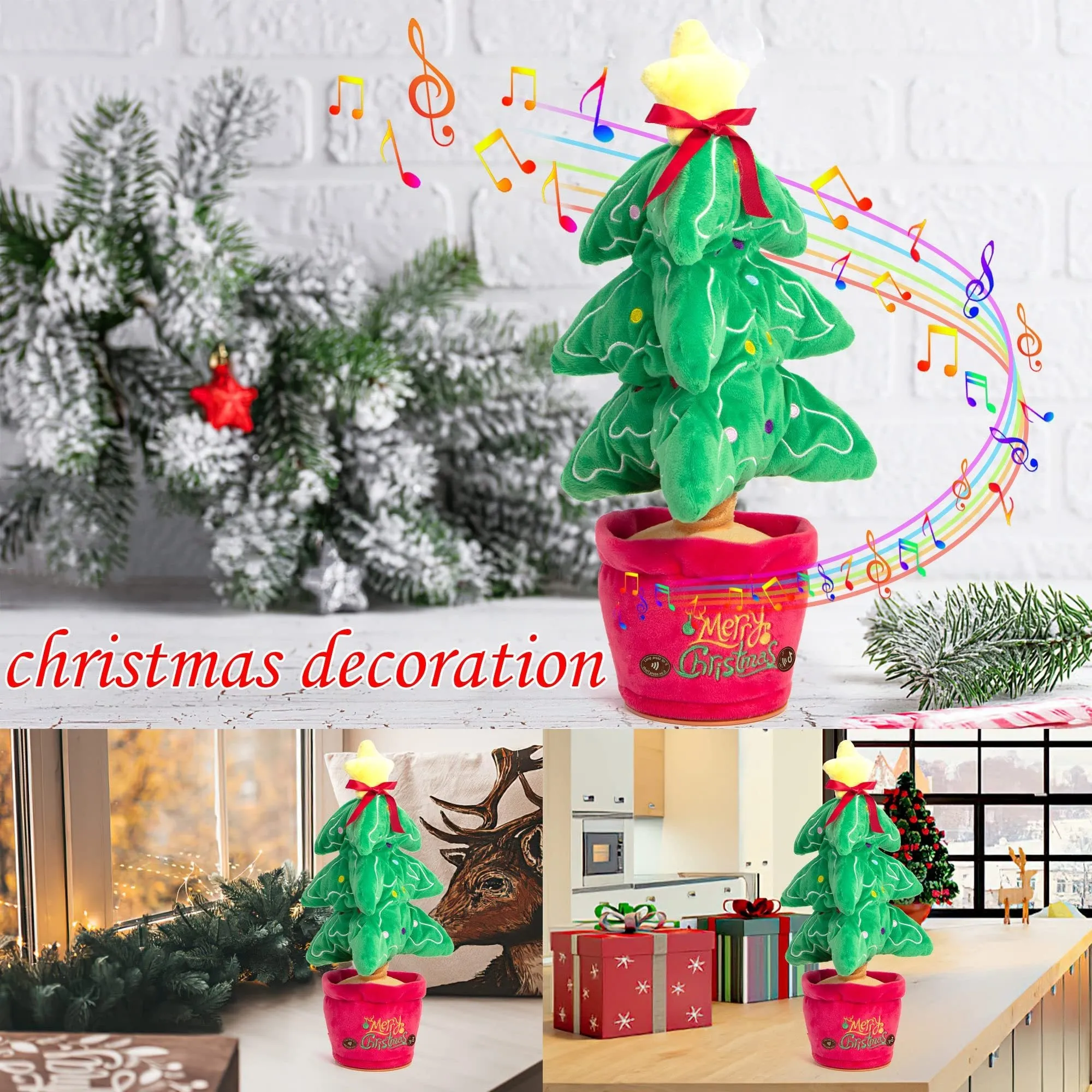 Soft dancing Christmas reindeer plush toy with recording and music functions, 32cm tall