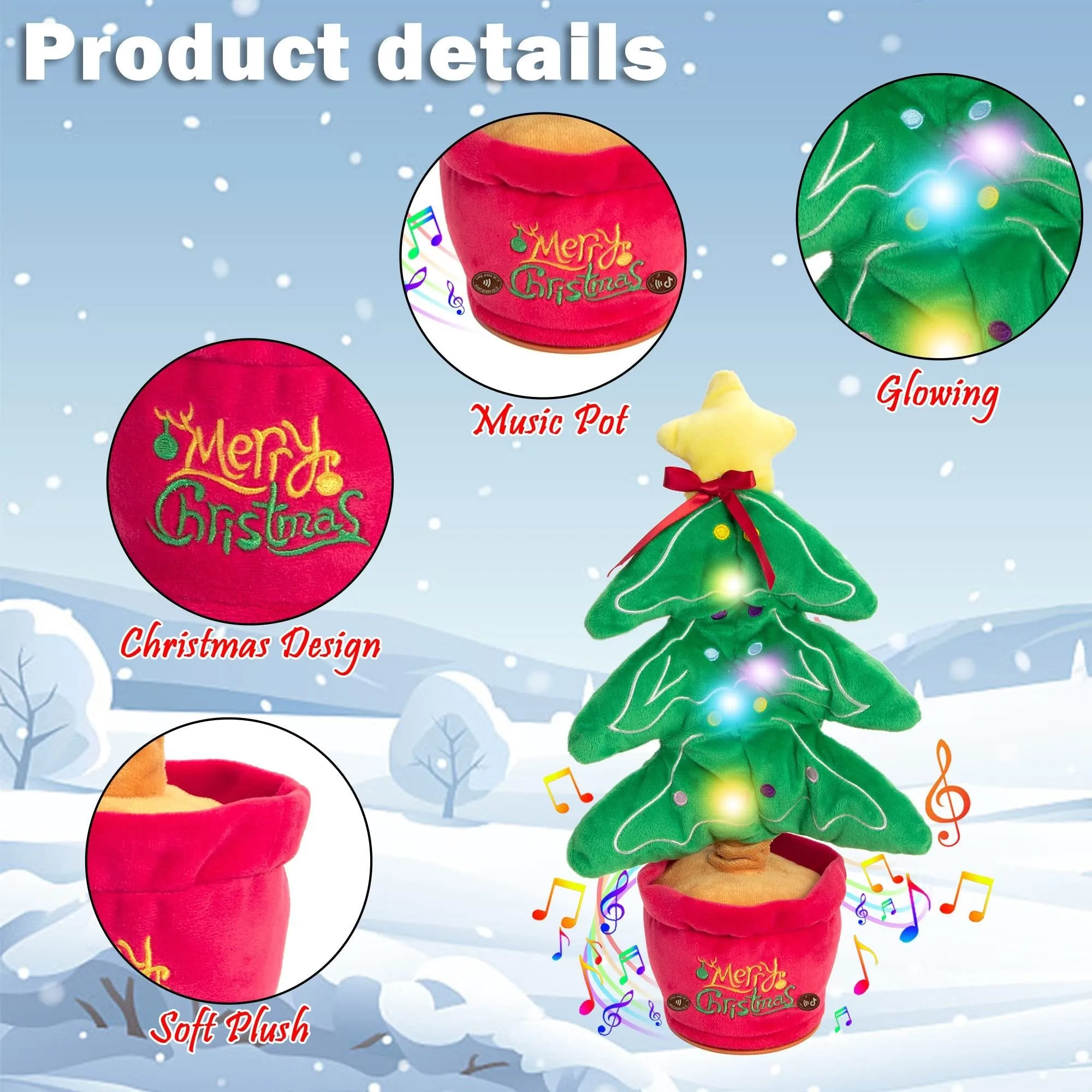 Soft dancing Christmas reindeer plush toy with recording and music functions, 32cm tall
