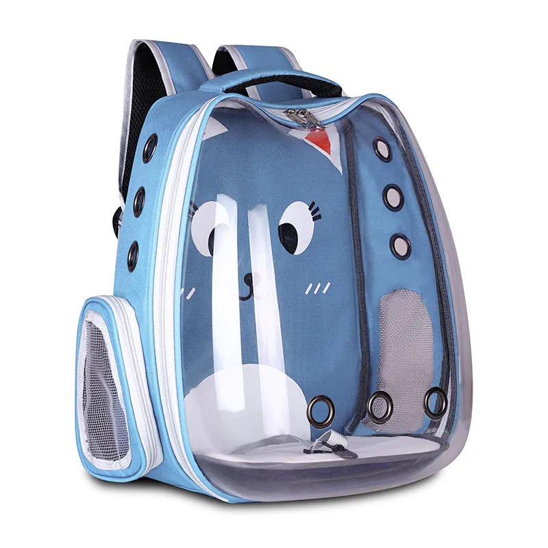 Yellow hard shell pet backpack with nylon body and shoulder straps for cats or small dogs