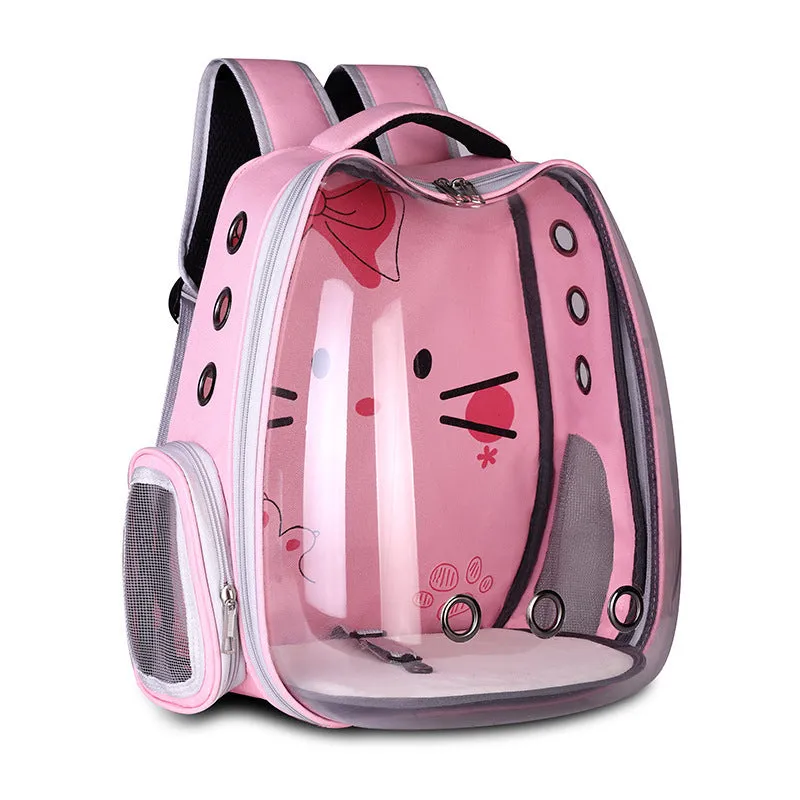 Yellow hard shell pet backpack with nylon body and shoulder straps for cats or small dogs