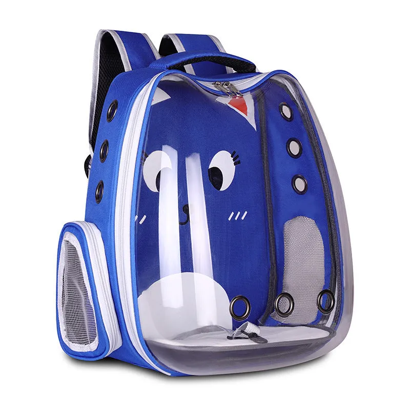 Yellow hard shell pet backpack with nylon body and shoulder straps for cats or small dogs