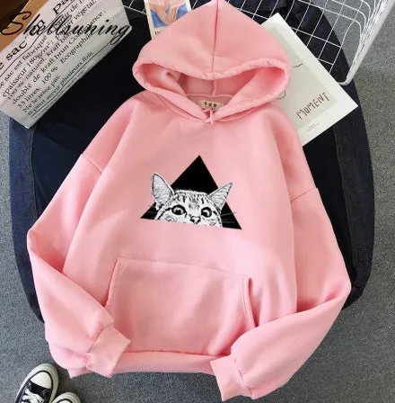 Women hoodie polyester fibre pullover in black, shown flat with full front view