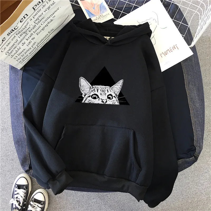 Women hoodie polyester fibre pullover in black, shown flat with full front view