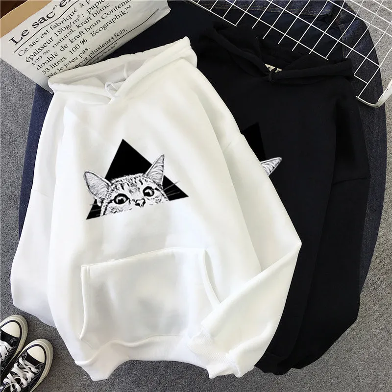 Women hoodie polyester fibre pullover in black, shown flat with full front view