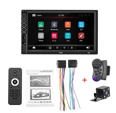 7 inch double DIN car MP5 player with TFT touchscreen, USB, SD, and Bluetooth connectivity