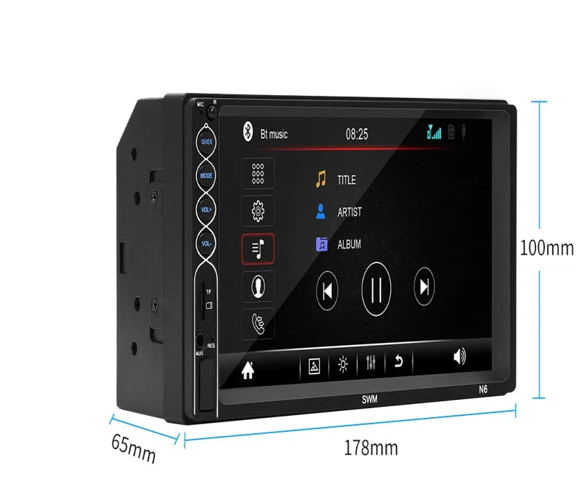 7 inch double DIN car MP5 player with TFT touchscreen, USB, SD, and Bluetooth connectivity