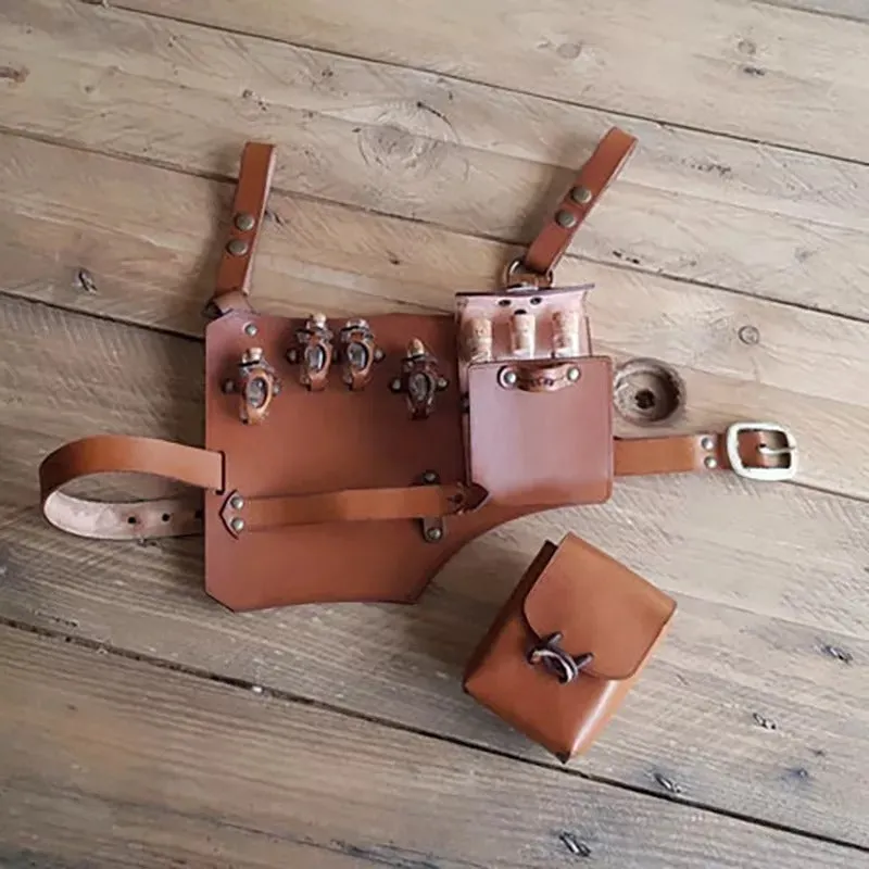 Retro chic unisex PU waist bag medicine pouch for outdoor sports in light brown colour