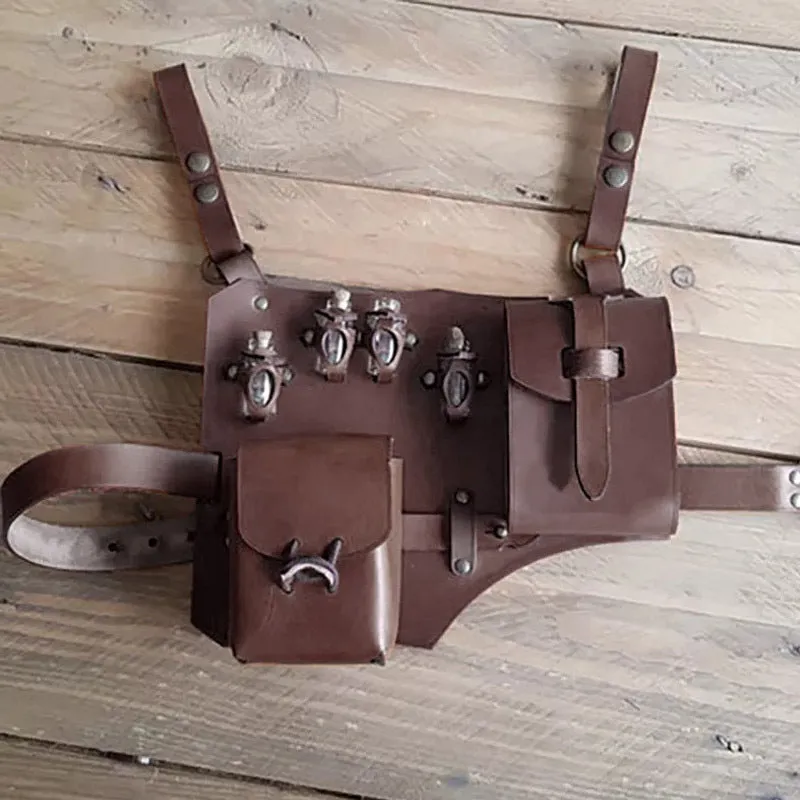 Retro chic unisex PU waist bag medicine pouch for outdoor sports in light brown colour