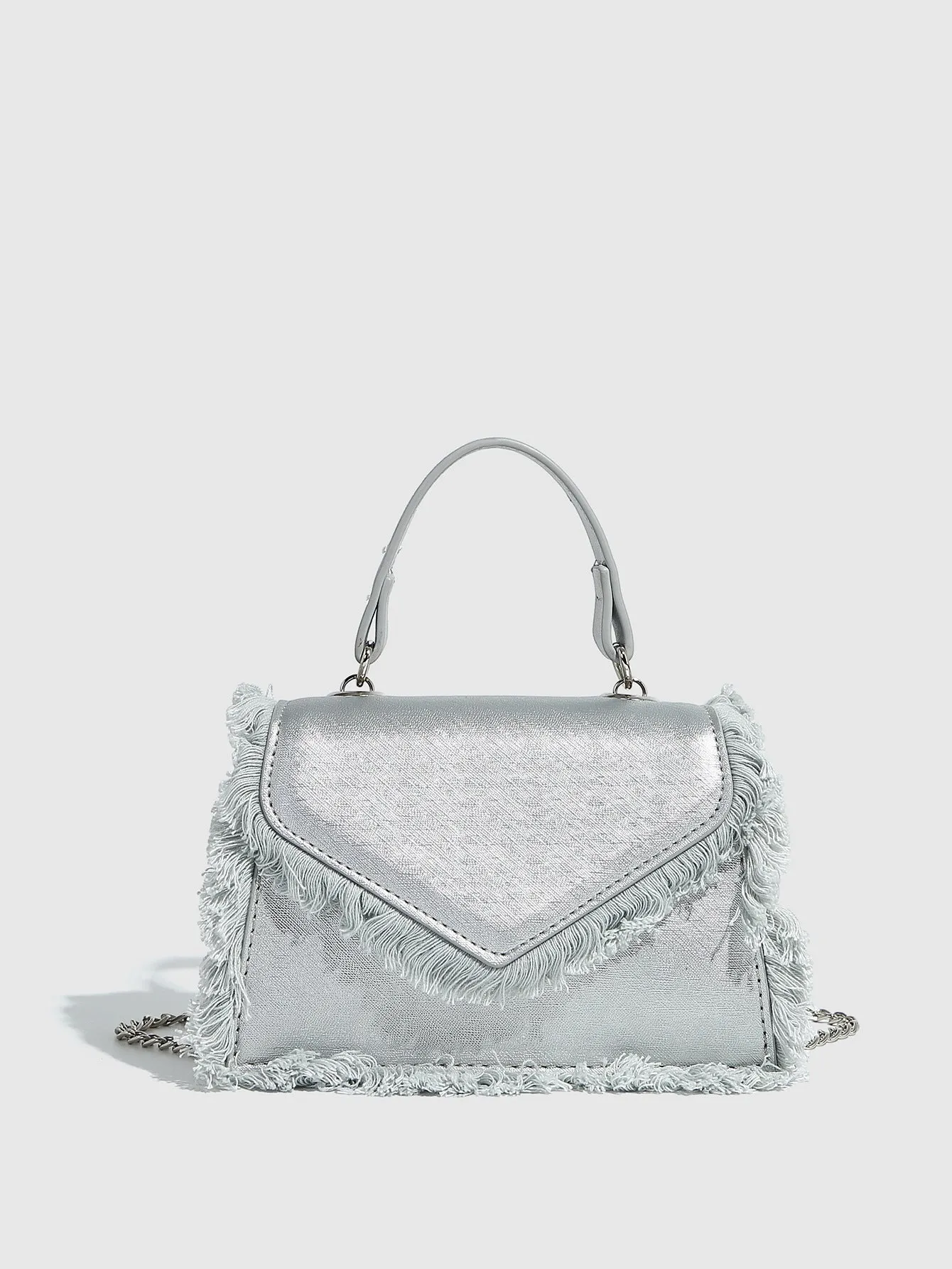 Retro tassel mini crossbody bag in denim blue, PU material, crossbody strap, compact size for women's daily use