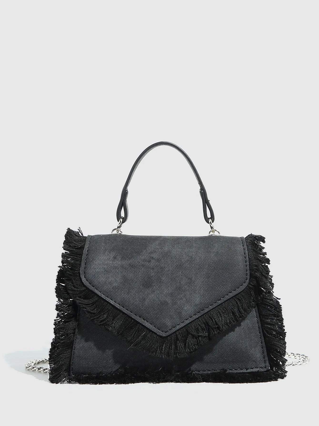 Retro tassel mini crossbody bag in denim blue, PU material, crossbody strap, compact size for women's daily use