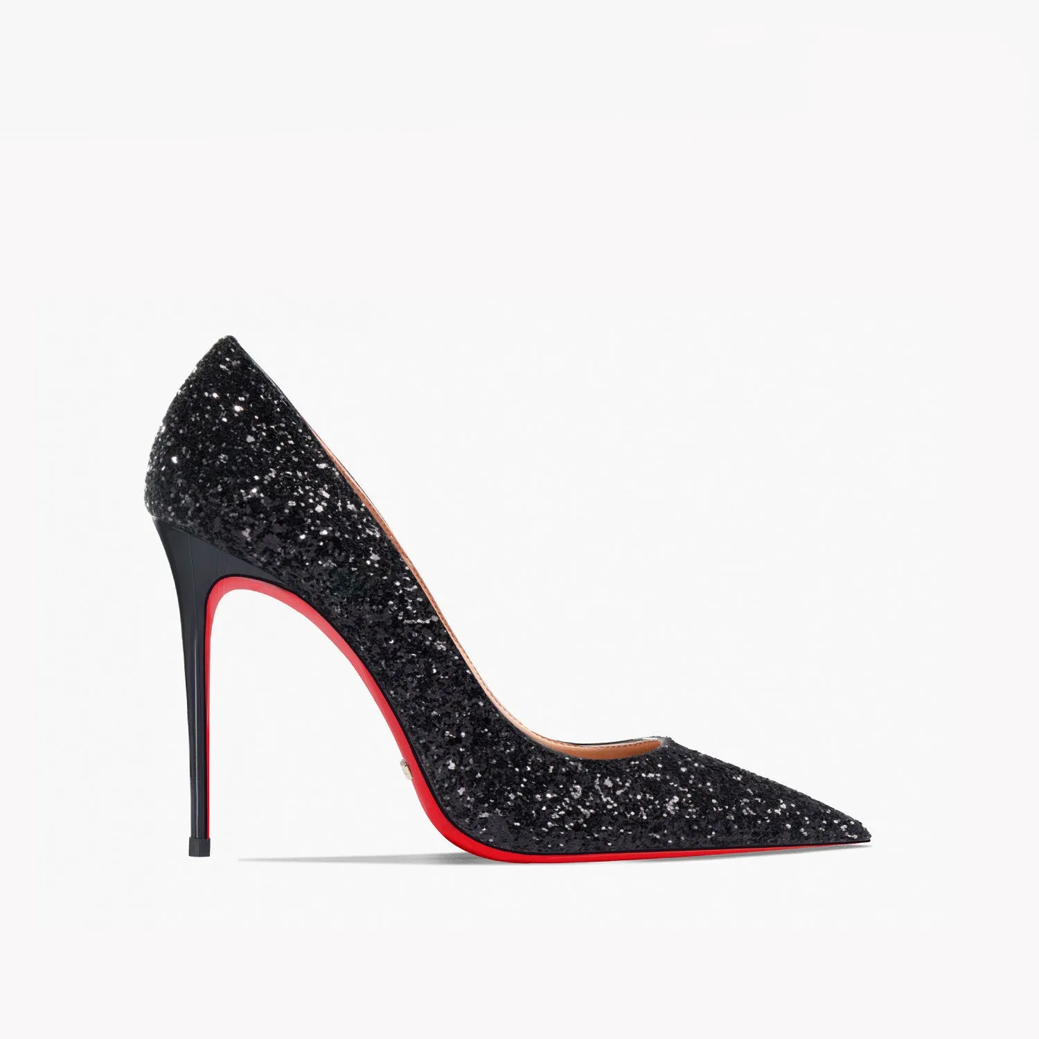Women's black and silver sequin super pointed high heel shoes with 12cm slim stiletto heel