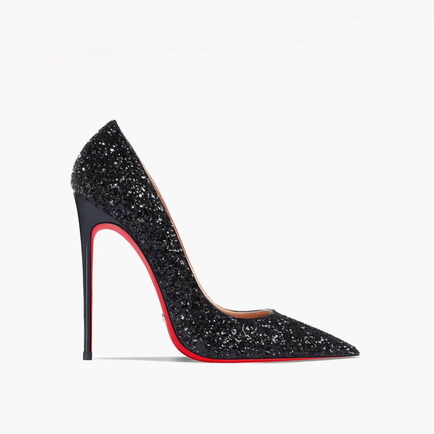 Women's black and silver sequin super pointed high heel shoes with 12cm slim stiletto heel