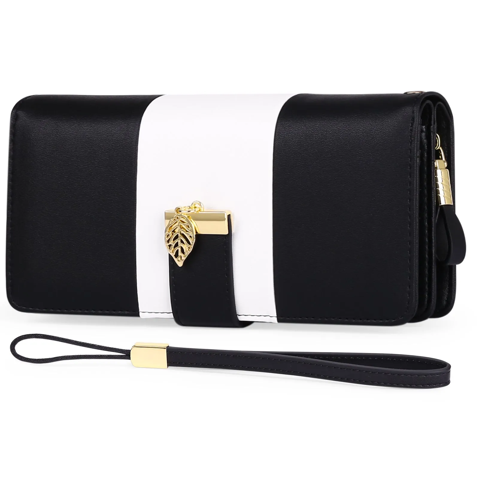 Lock-secure anti-theft PU leather clutch handbag in midnight black, showing front view.