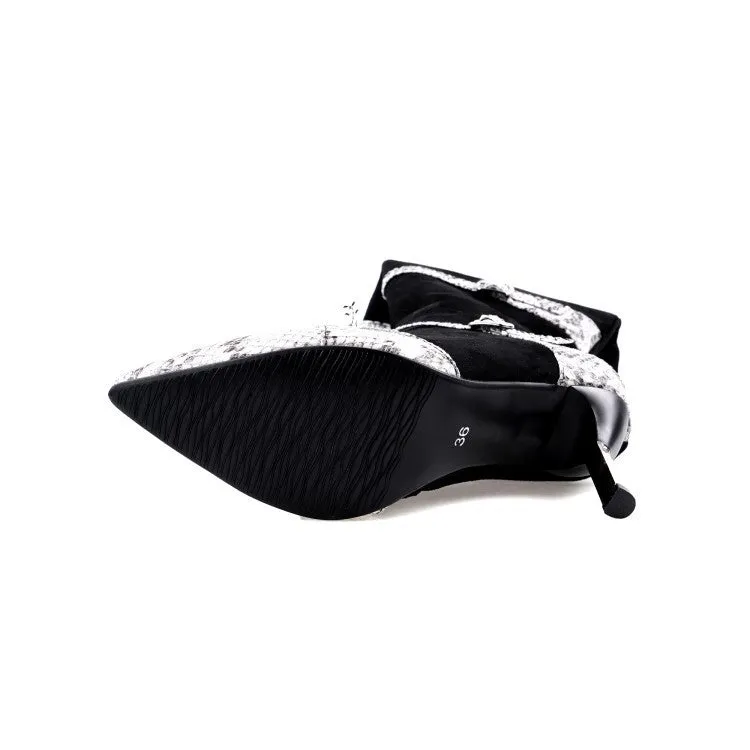 Grey and black women's knee high stiletto boots with a 9cm thin heel and velvet lining