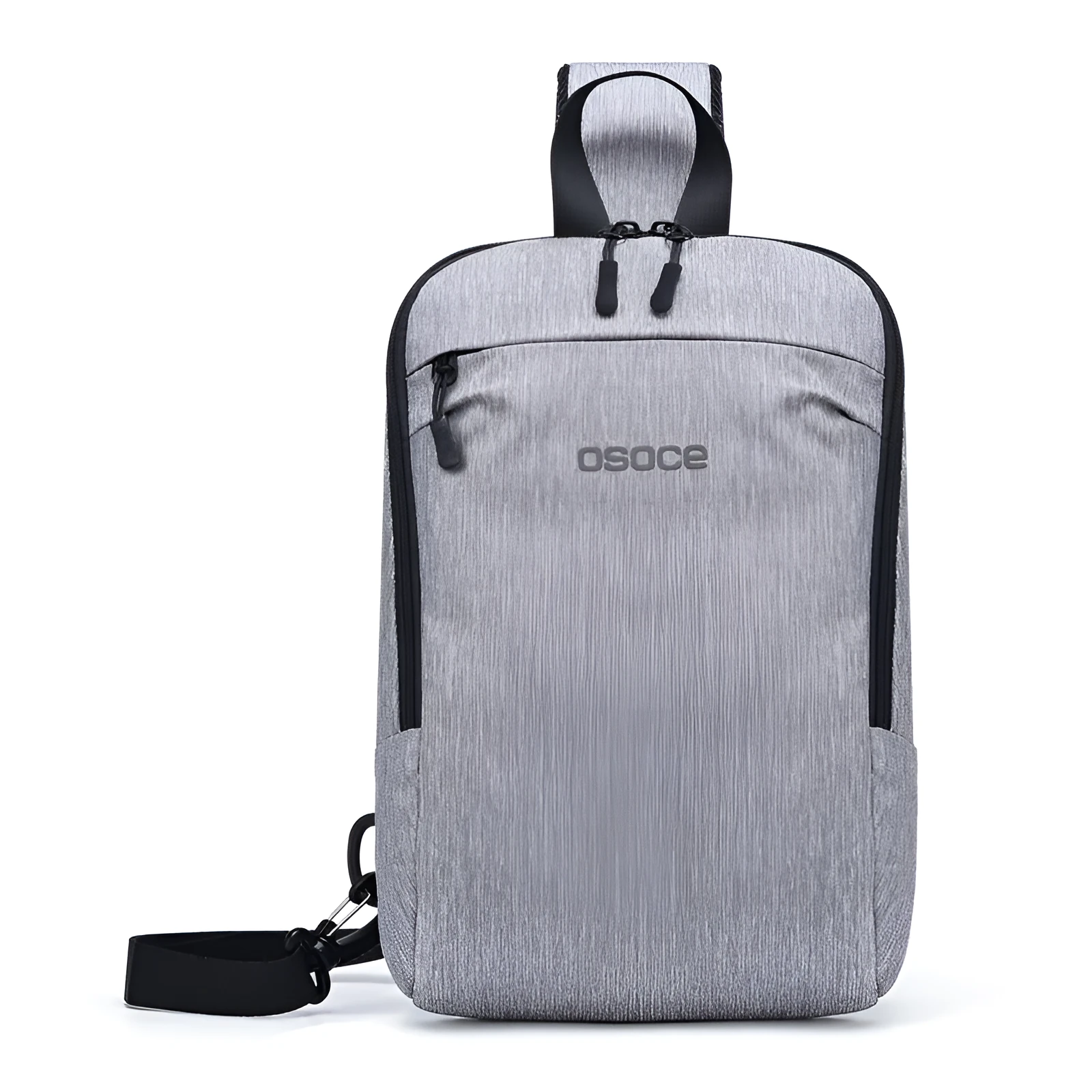 Men's Oxford cloth chest bag with zipper closure, embossed pattern, and car suture detailing in black 21x8x32cm