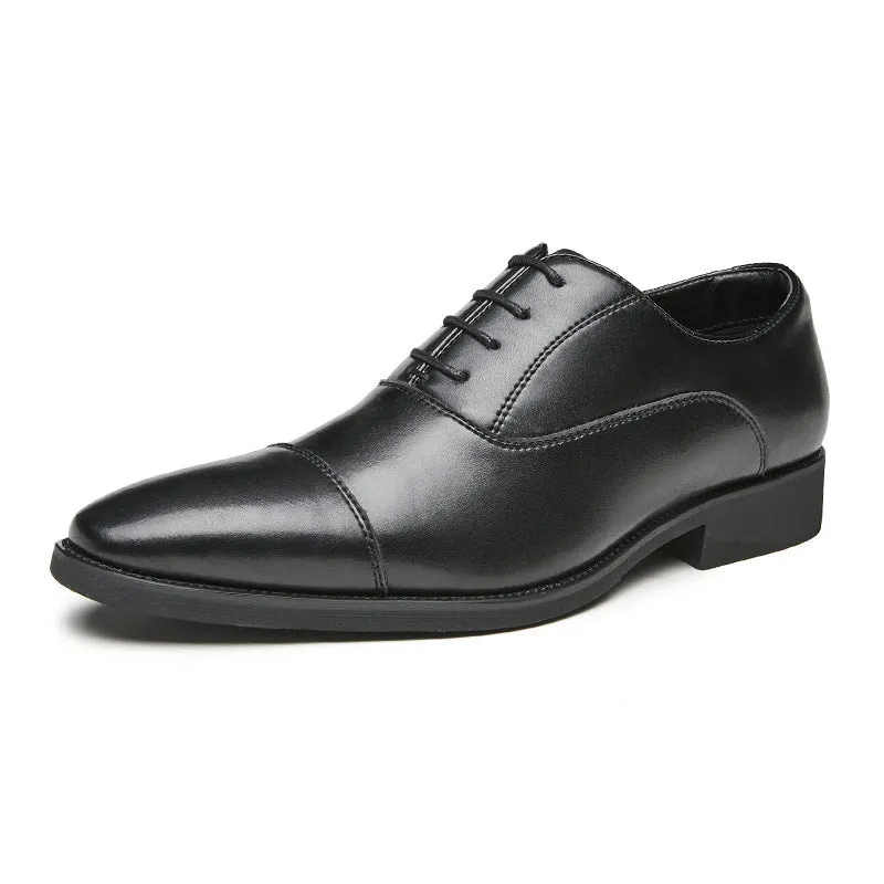 Men's genuine leather Oxford business formal shoes with height increasing insole, black colour, low top