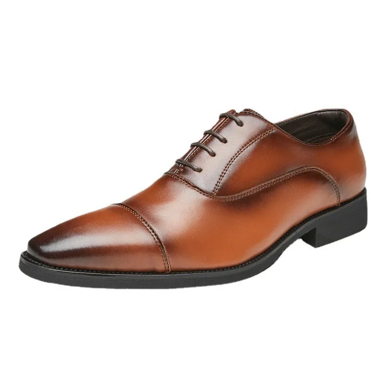 Men's genuine leather Oxford business formal shoes with height increasing insole, black colour, low top