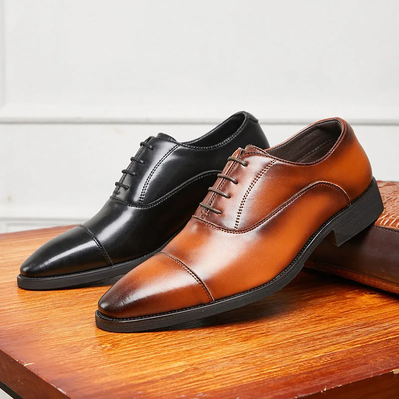 Men's genuine leather Oxford business formal shoes with height increasing insole, black colour, low top