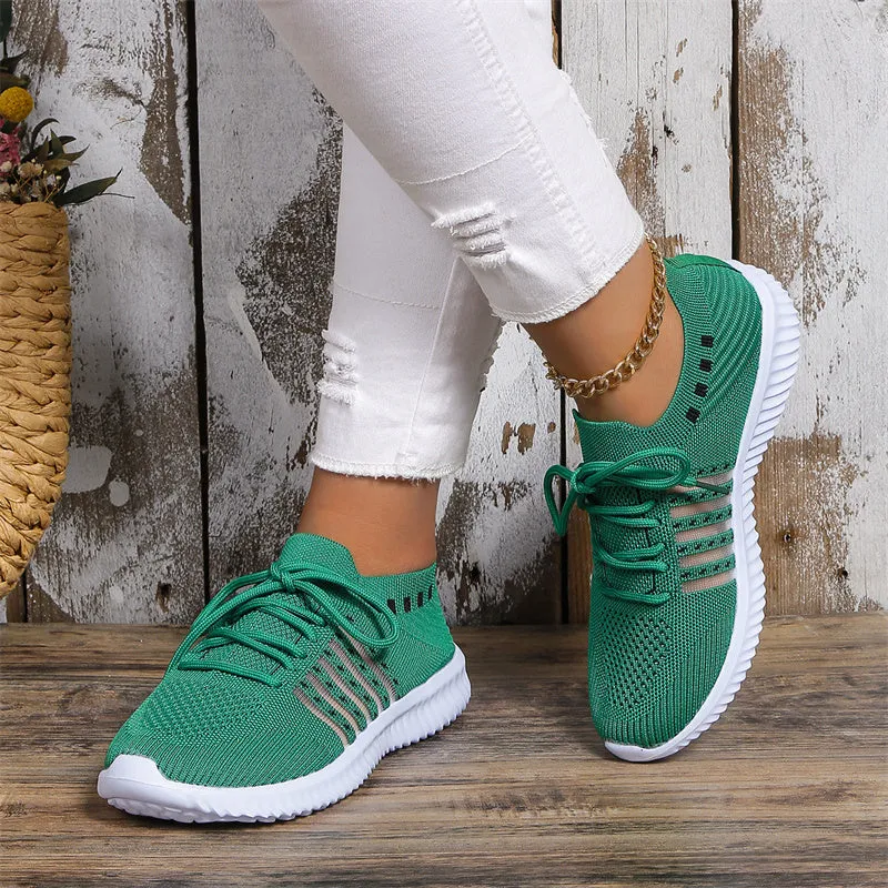 Beige lace-up mesh sneakers with round toe, rubber sole, and PU insole on a flat surface