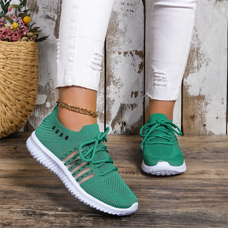 Beige lace-up mesh sneakers with round toe, rubber sole, and PU insole on a flat surface
