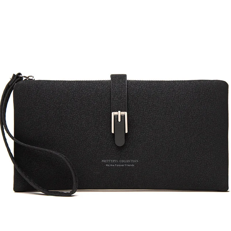 Long female coin purse wallet in solid colour PU leather, 19.5x11x2.5 cm, with zip closure