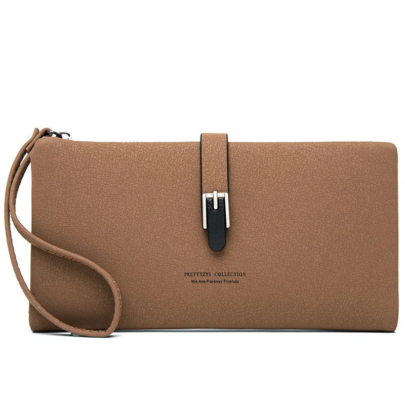 Long female coin purse wallet in solid colour PU leather, 19.5x11x2.5 cm, with zip closure