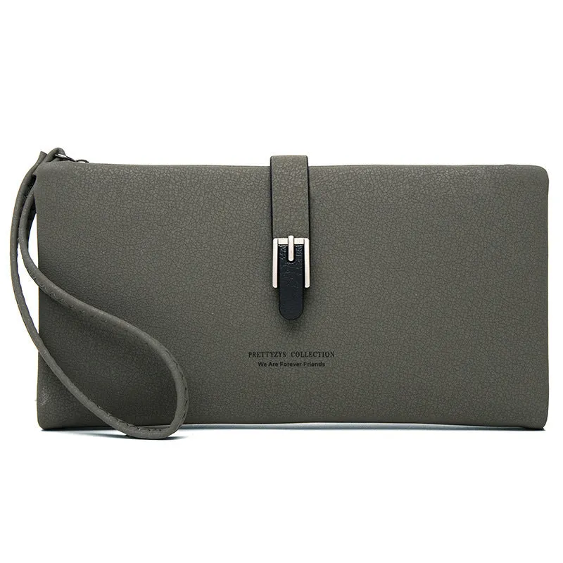 Long female coin purse wallet in solid colour PU leather, 19.5x11x2.5 cm, with zip closure