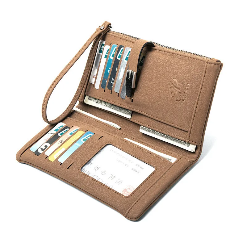 Long female coin purse wallet in solid colour PU leather, 19.5x11x2.5 cm, with zip closure