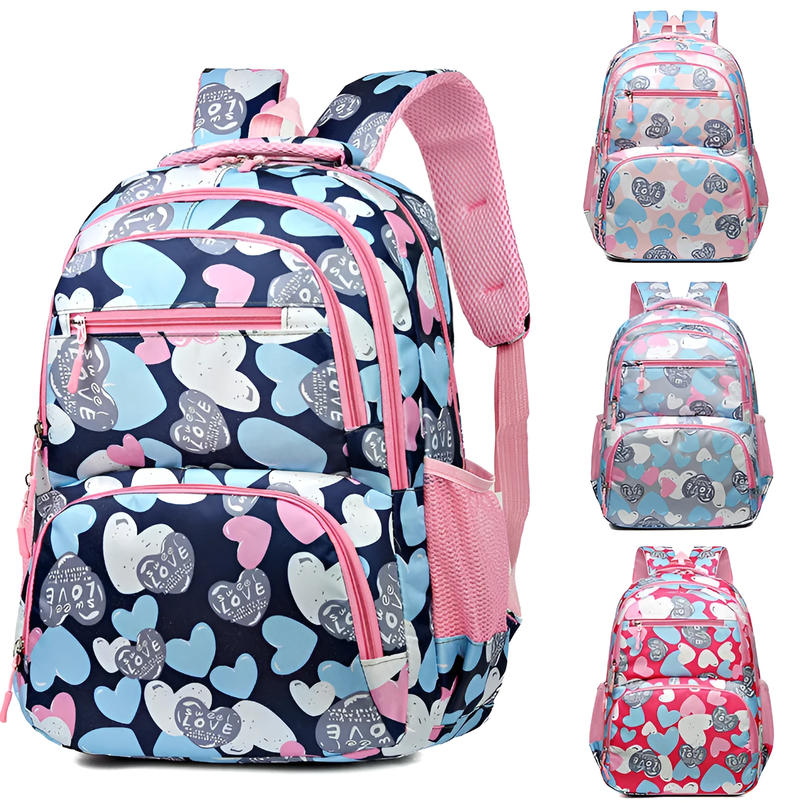 Blue student backpack with air cushion shoulder straps showing Oxford cloth material and large capacity design