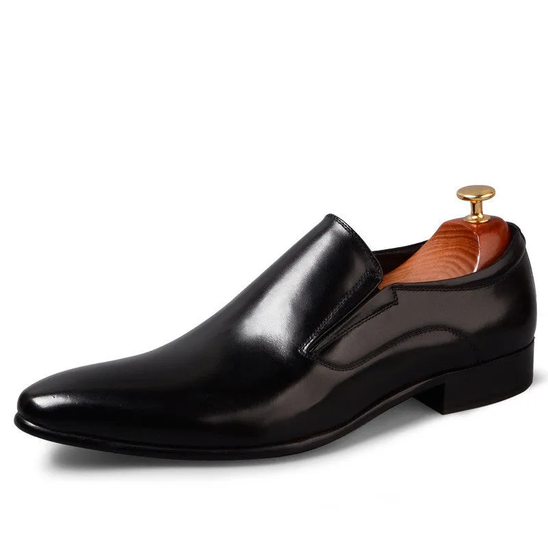British Pointed Oxford men's formal leather shoes in black with pointed toe and low-top design