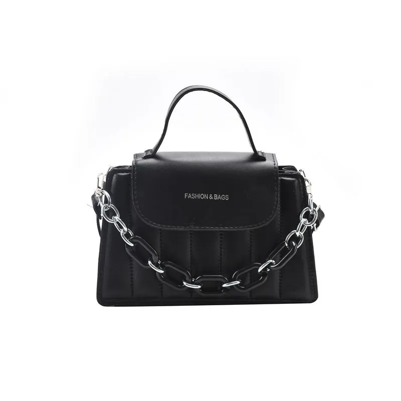 Women's PU chain crossbody shoulder bag with diamond grid pattern, horizontal square shape, in khaki