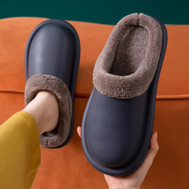 Waterproof EVA flip flop slippers for home winter use, non-slip sole, available in blue colour