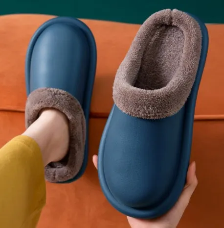 Waterproof EVA flip flop slippers for home winter use, non-slip sole, available in blue colour