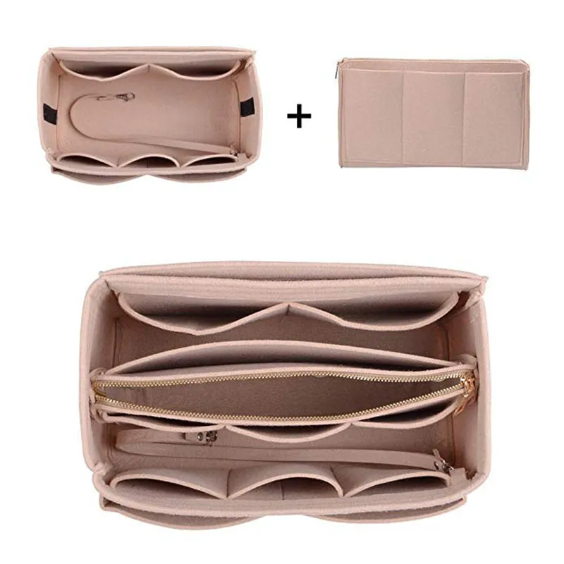 Felt cosmetic bag in beige, cube shape, 26x15x14cm size option