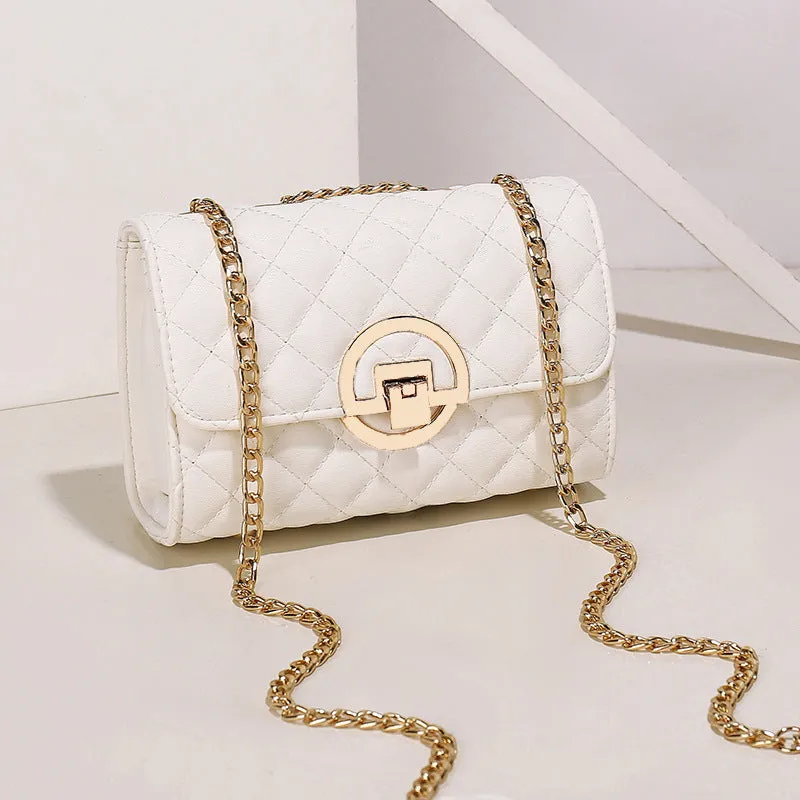 Fashion chain all-match shoulder messenger bag in PU with contrast colour and chain strap, black large size