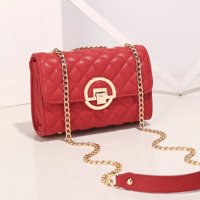 Fashion chain all-match shoulder messenger bag in PU with contrast colour and chain strap, black large size