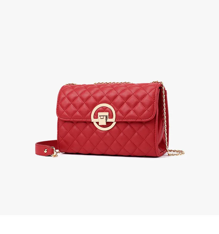 Fashion chain all-match shoulder messenger bag in PU with contrast colour and chain strap, black large size