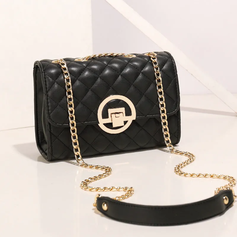 Fashion chain all-match shoulder messenger bag in PU with contrast colour and chain strap, black large size