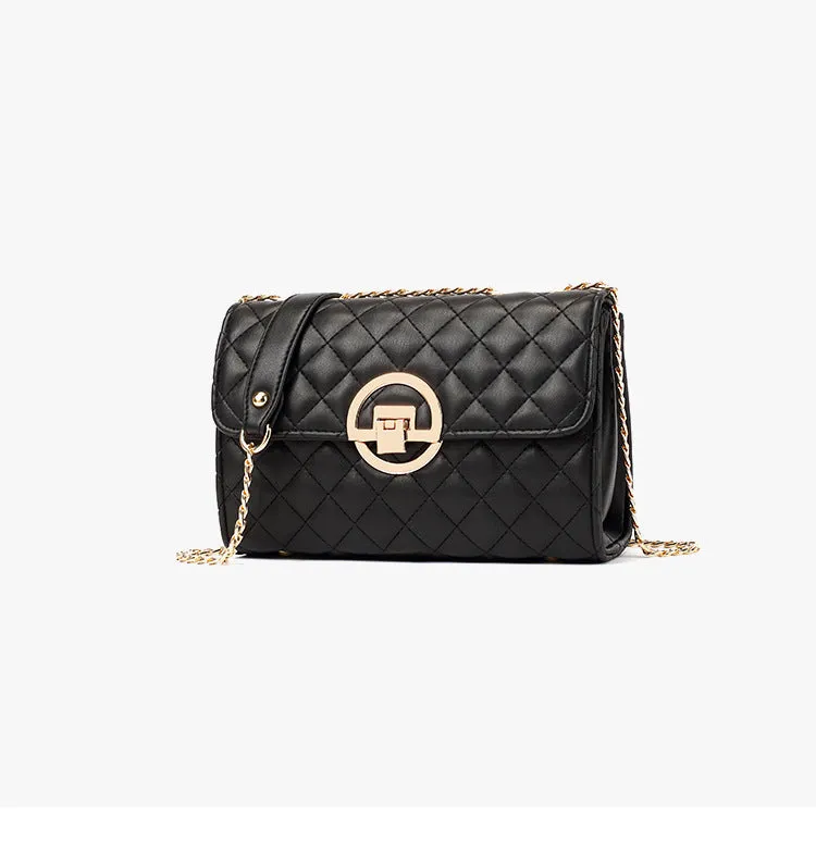 Fashion chain all-match shoulder messenger bag in PU with contrast colour and chain strap, black large size