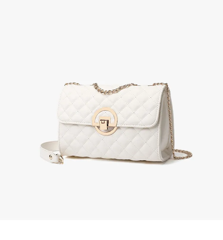 Fashion chain all-match shoulder messenger bag in PU with contrast colour and chain strap, black large size