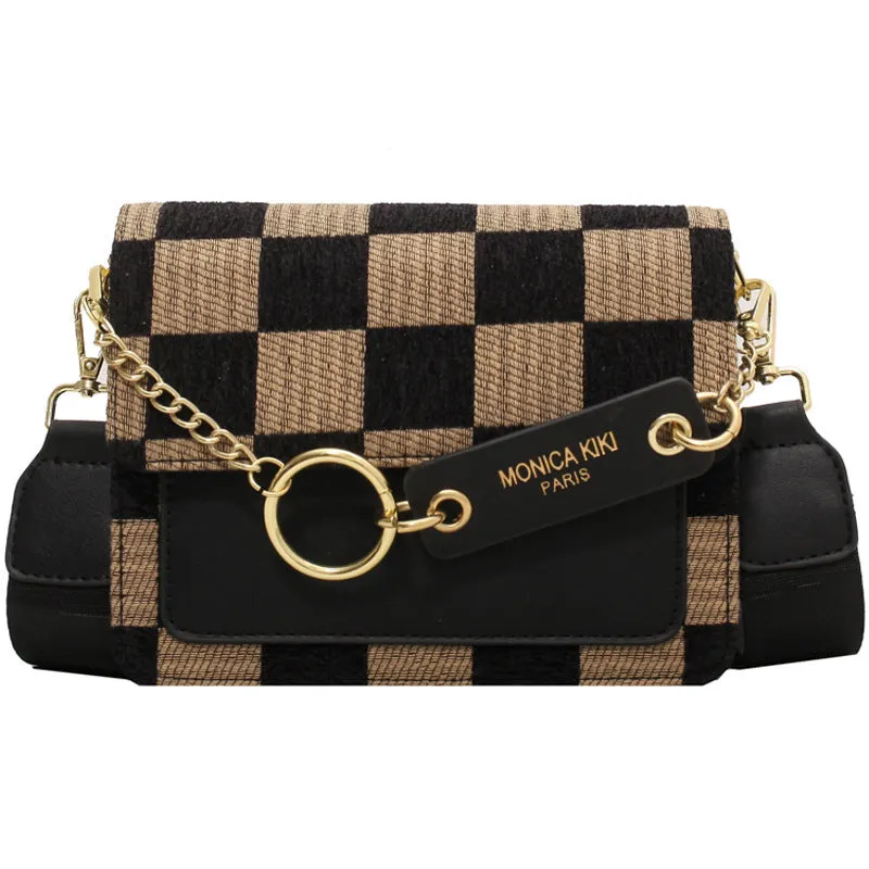 Fashion one-shoulder women's crossbody bag in woven fabric, 19x15x8.5cm, available in black, brown, and coffee