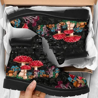 Women's printed high-top martin boots with artificial PU upper, round toe, lace-up front, low square heel, in purple colour