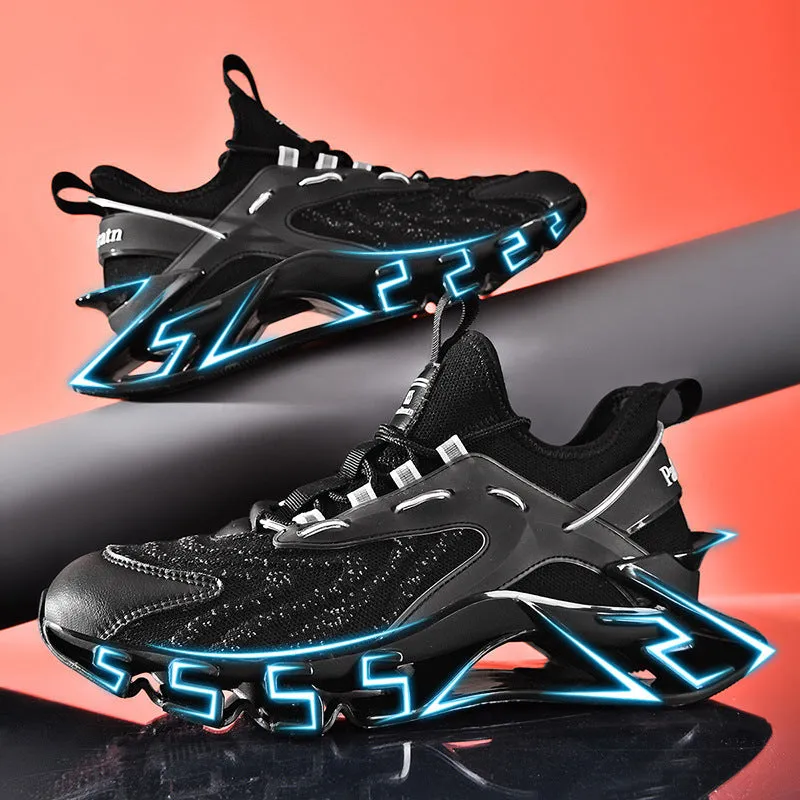 Men's breathable mesh sports casual shoes Korean style in black, sizes 39-45