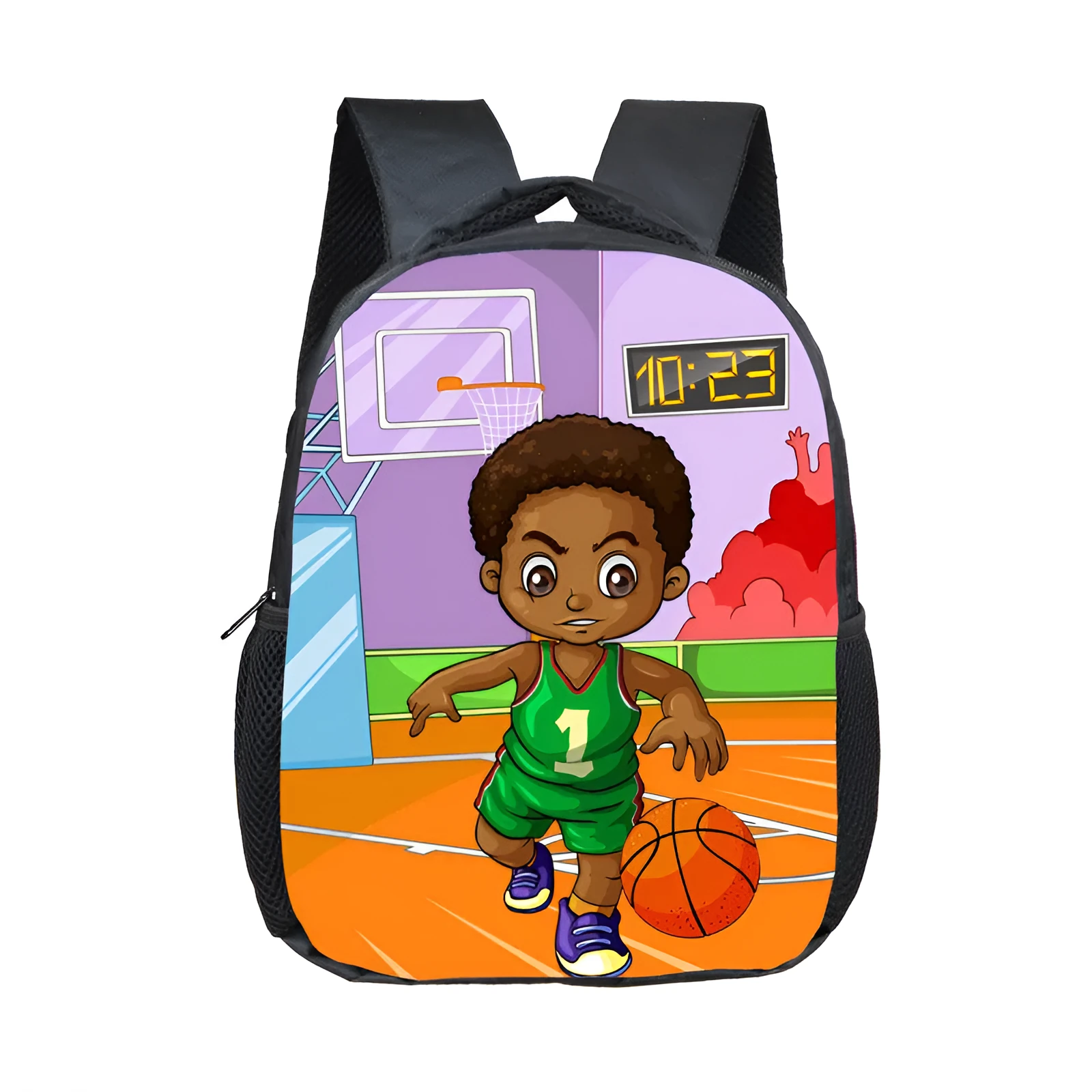 Children cartoon school bag with colourful design, waterproof polyester shell, and double straps