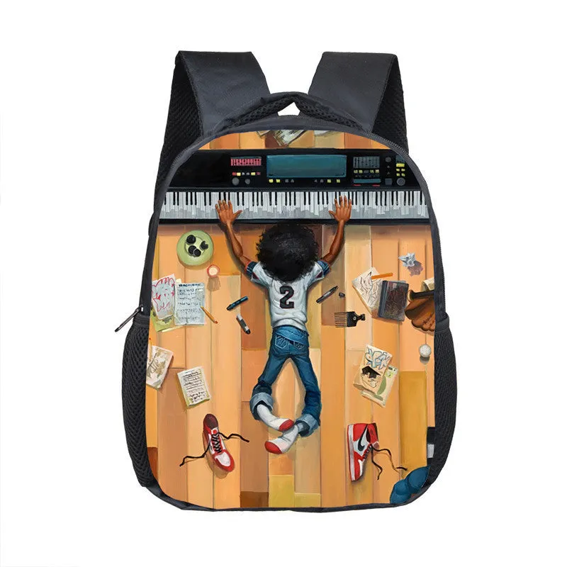 Children cartoon school bag with colourful design, waterproof polyester shell, and double straps