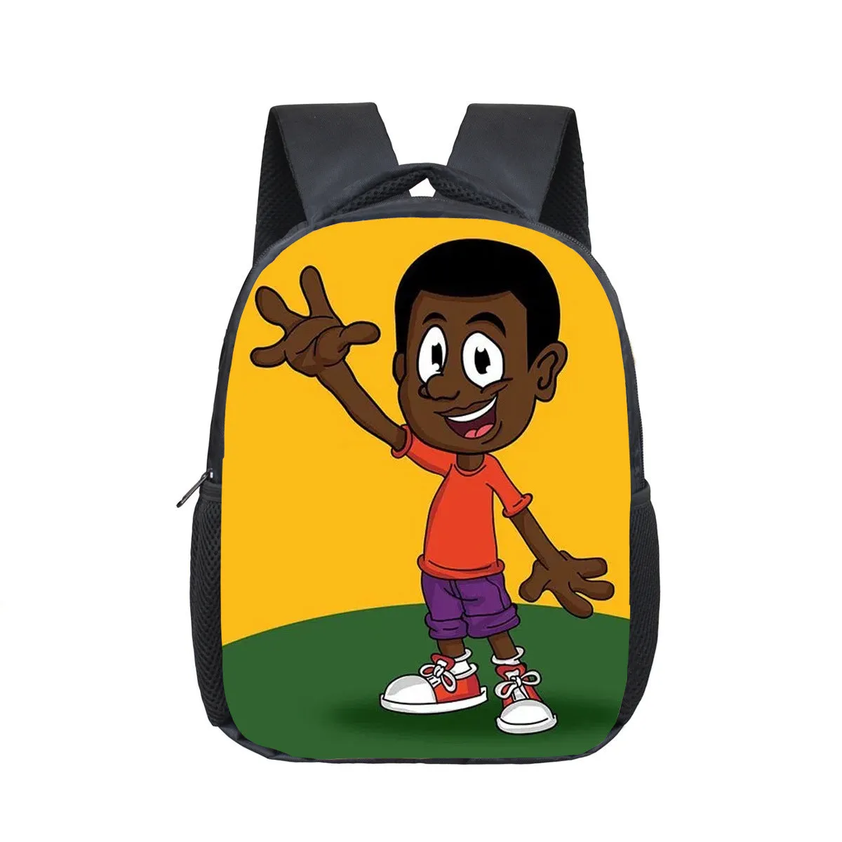 Children cartoon school bag with colourful design, waterproof polyester shell, and double straps