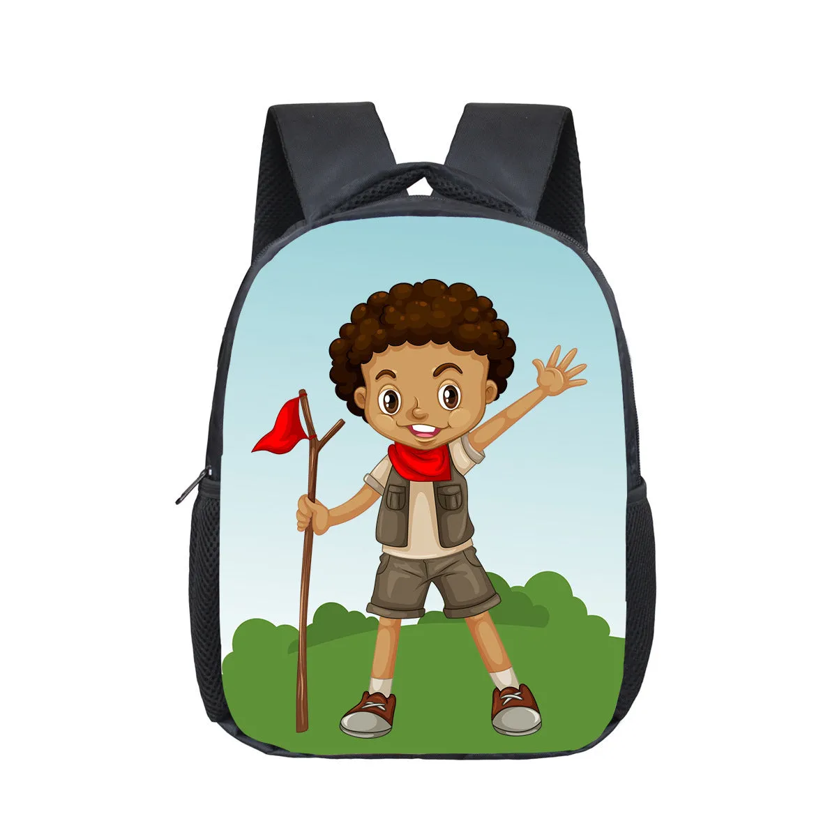 Children cartoon school bag with colourful design, waterproof polyester shell, and double straps