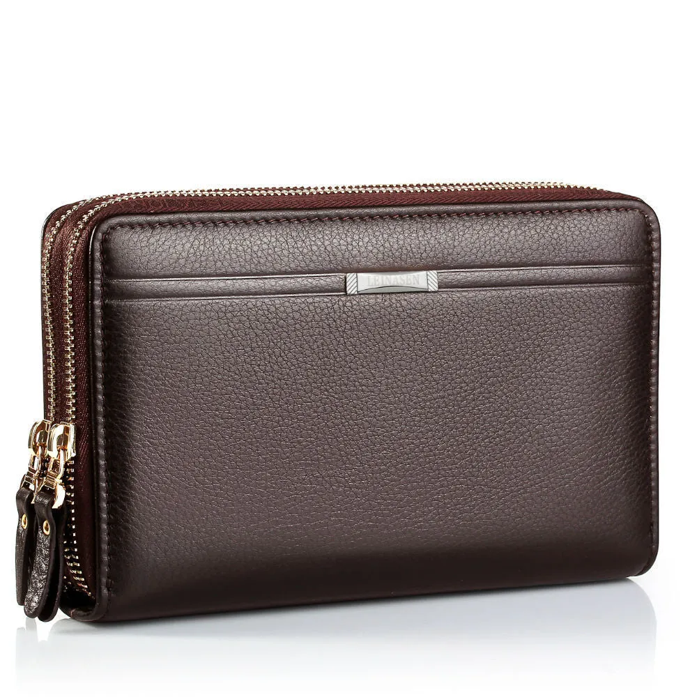 Men's PU leather handbag with zipper, compact 21cm size, black colour, cross-body style