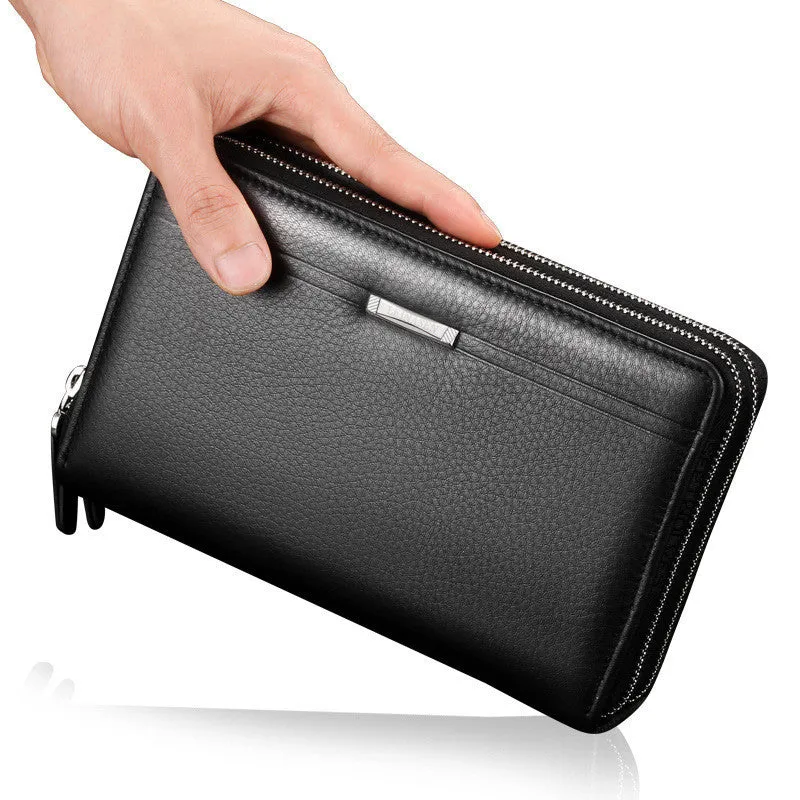 Men's PU leather handbag with zipper, compact 21cm size, black colour, cross-body style