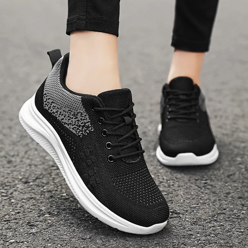 Women's lace-up sneakers in breathable mesh cloth, solid colour, round toe, PVC sole